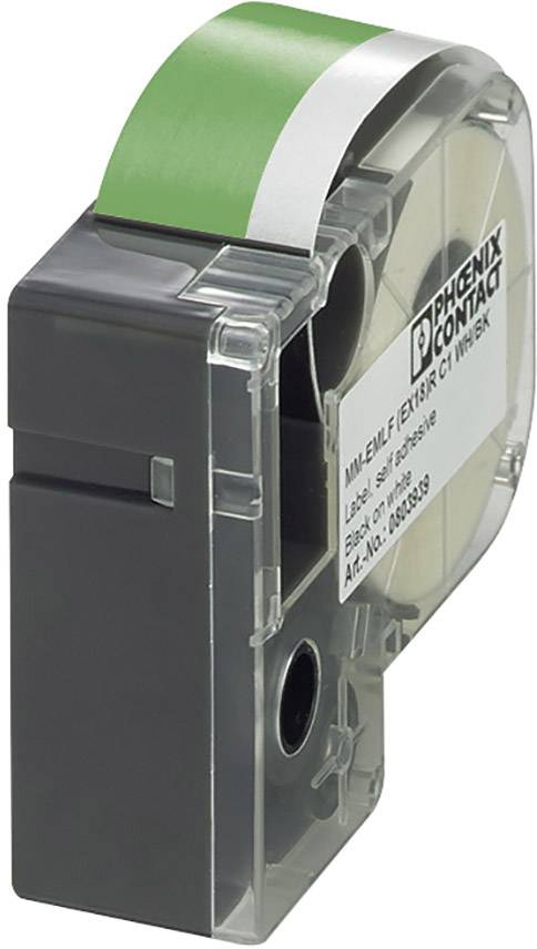 Printer cartridge from Phoenix Contact with green and white label.