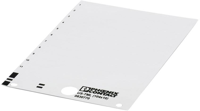 A sheet of white marking material from Phoenix Contact, designated 'US-THM'. The sheet is perforated and intended for labelling.
