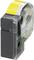 Label roll from Phoenix Contact with a yellow label, plastic housing and black stripe. Barcode and product information visible.