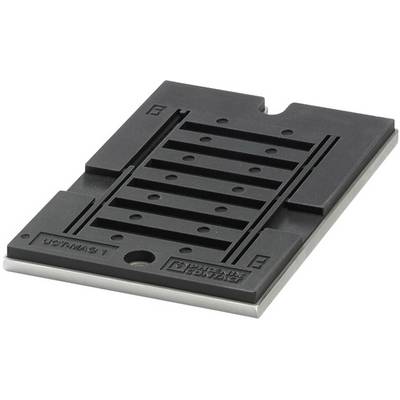 Black, rectangular electrical component board with multiple horizontal slots.