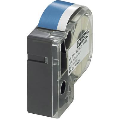 A compact, transparent label cartridge with a blue marking and visible Phoenix Contact logo.