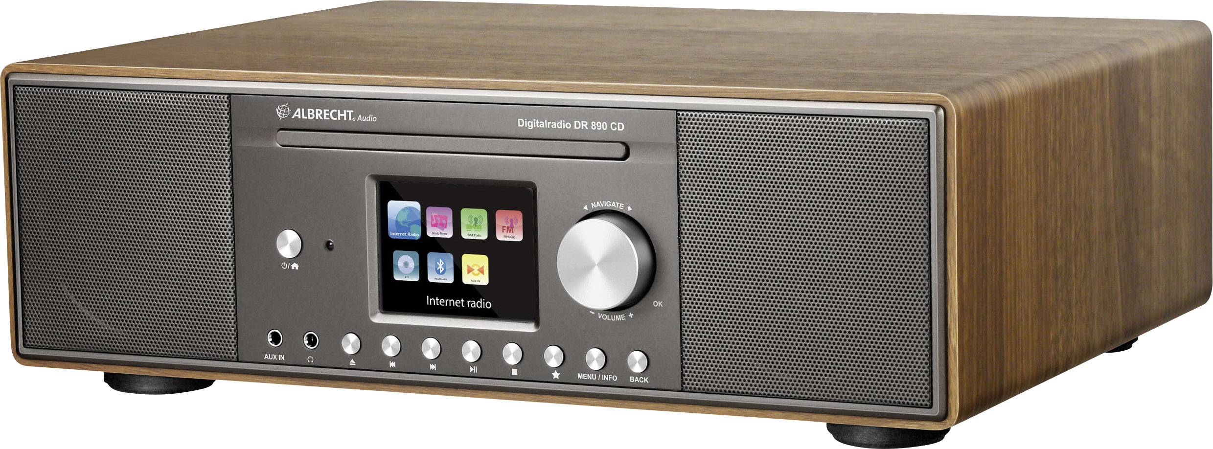 Albrecht DR 890 Internet desk radio DAB+, FM AUX, Bluetooth, CD, DLNA, Internet radio, USB, Wi-Fi Multi-room Walnut