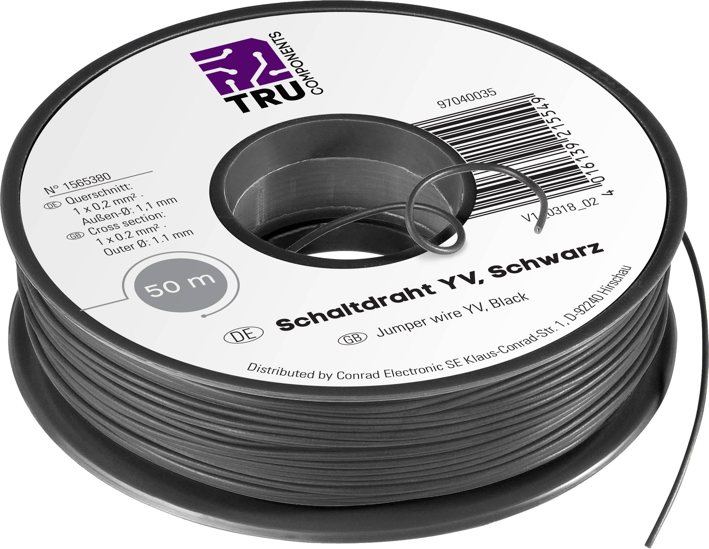 TRU COMPONENTS 1565380 Jumper wire Yv 1 x 0.20 mm² Black 50 m