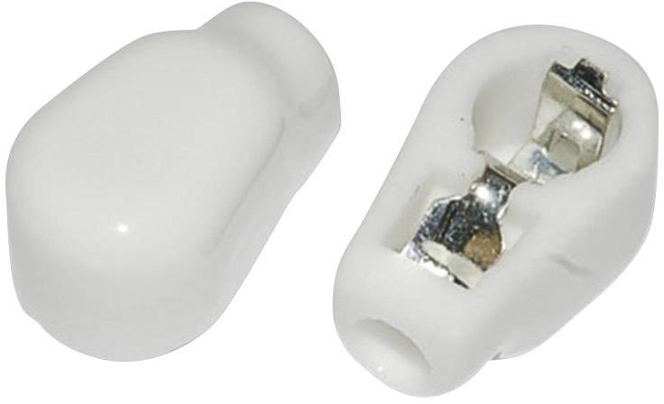 Two white plastic junction clamps, one showing the closed side, the other displaying the open side with metal contact.