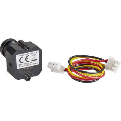 Black electromagnetic buzzer with cables in red, yellow, and black. Model number and CE marking visible.