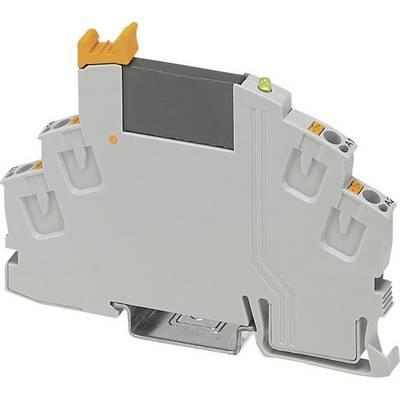A grey terminal housing with orange and grey contacts and a green LED on the top surface; used for electrical connections in control cabinets.