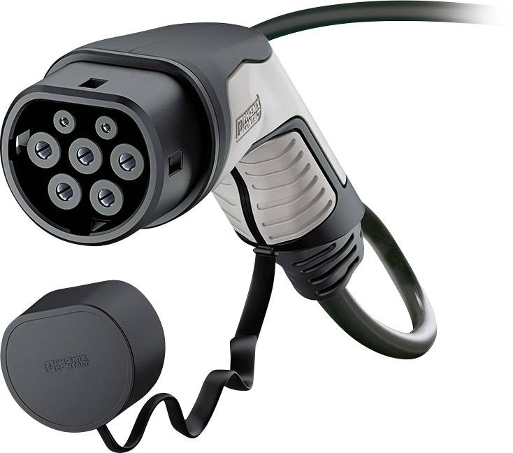 'Electric vehicle charging plug, Type 2, with protective cap. Suitable for safe charging at public and private charging stations.'