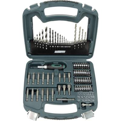 Tool case with drill bits, screwdriver bits and plugs, carefully sorted and ready for use. Ideal for tradespeople.