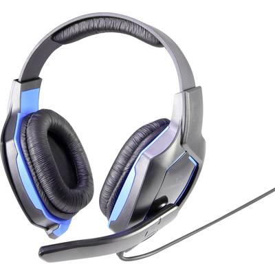 Renkforce RF-GHD-100 Gaming  On-ear headset Corded (1075100) Stereo Black, Blue Noise cancelling Volume control, Microph