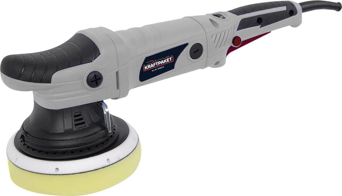 Grey polishing machine with black handle and yellow foam attachment.