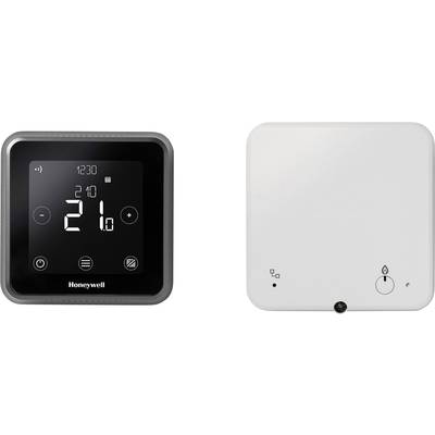 Digital Honeywell thermostat with a large display and controls. Shows the set temperature of 21 degrees.