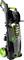 High-pressure washer with green accents and wheels, integrated hose holder, handle, and control panel with various settings.