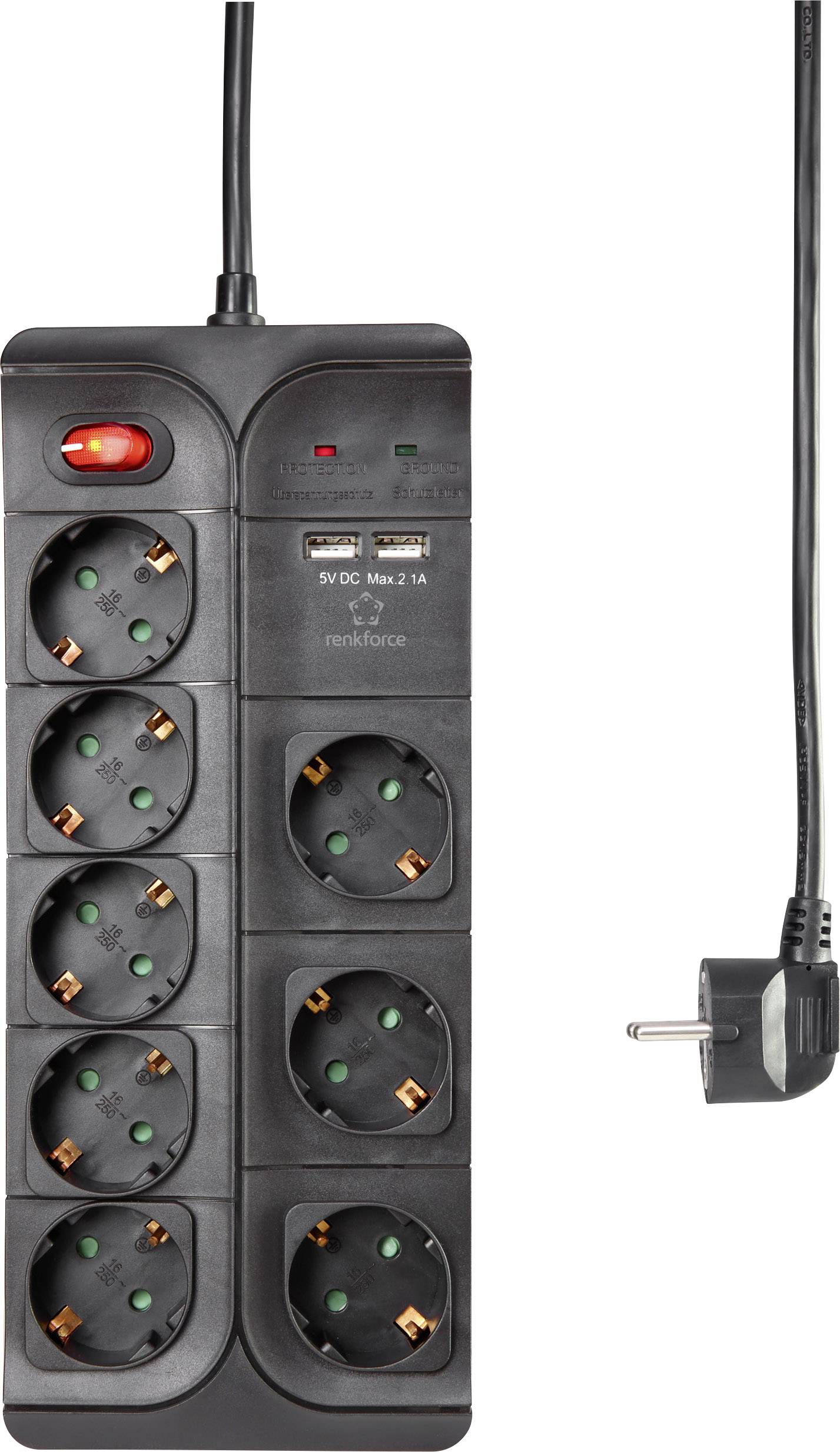 Renkforce 1574788 Surge protection power strip 1-piece Black 1 pc(s)