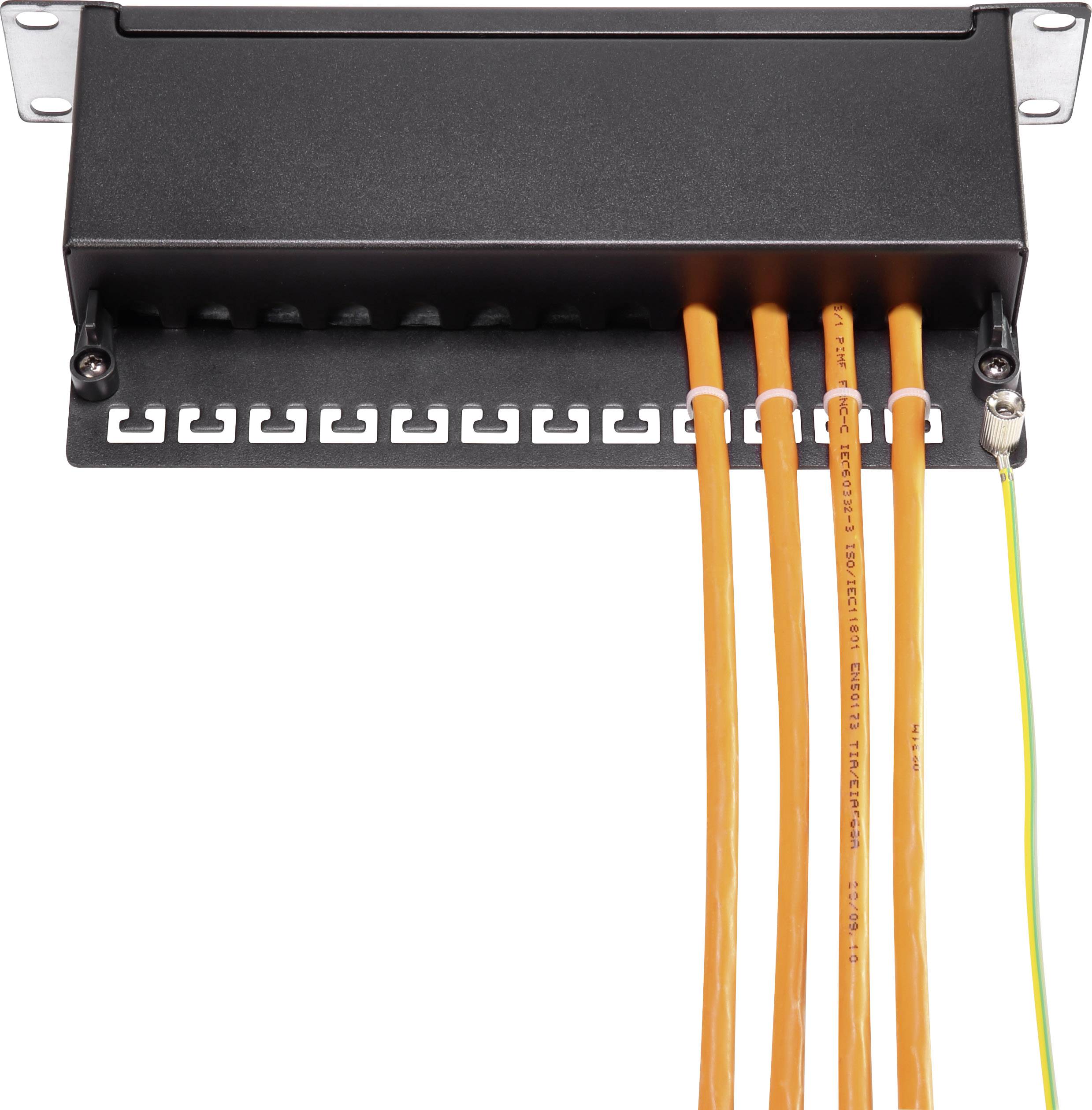 A black enclosure with several orange network cables connected at the front.