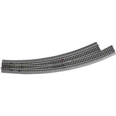 Two-track model railway rail with a point that represents a track junction.