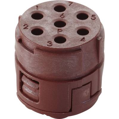 Brown, cylindrical plug with nine numbered holes on the top surface, used for electrical connections.
