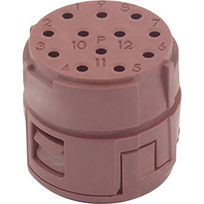 Red connector with numbering from 1 to 12 and letter 'P' at the top. Cylindrical shape with multiple small holes.