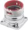 Metal socket housing with a red plastic edge and mounting flange. Suitable for use in electrical connections and machinery.
