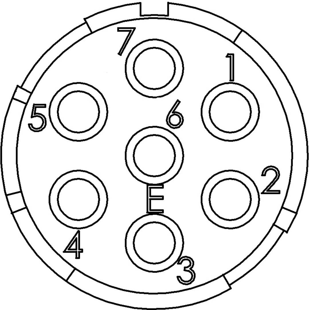 The image shows an arrangement of seven numbered circles in a circle. The circles are marked with numbers 1 to 7 and 'E' in the centre.