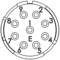 A circular connector pattern with nine numbered contact points (1-9) and a central contact marked with 'E'.