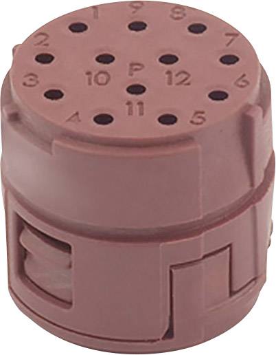 'Red rotary knob with numbers from 1 to 12 and a letter P in the centre. Holes are evenly distributed around the knob.'