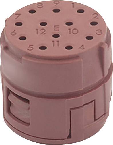 A red plastic component with numbered holes and lateral grooves, possibly a connector or part of an electrical system.