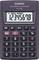 Electronic pocket calculator with buttons and display showing the numbers '12345678'.