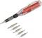 'Multi-function screwdriver with seven interchangeable bits and transparent handle. Suitable for various screw types.'