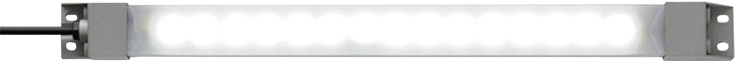 A rectangular LED light with two mounting holes on each side and a cable connection on the left.