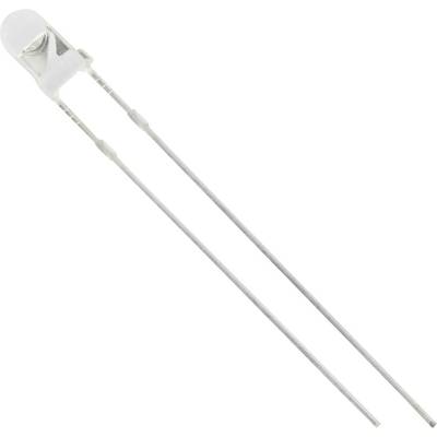 A white, translucent LED with two long metal leads protruding from the underside of the housing.