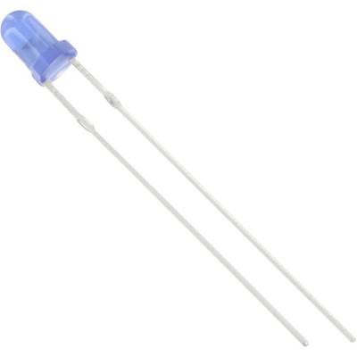A blue LED with two long metal leads for placement on a circuit board.