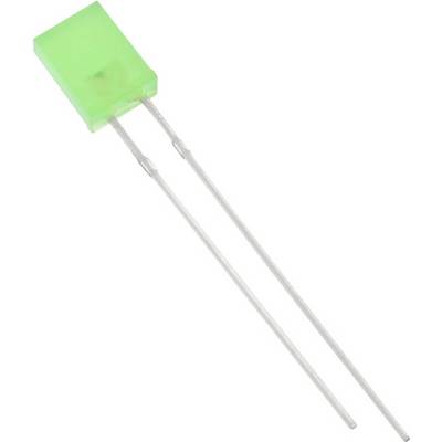 Green rectangular LED with two long connecting wires on a white background.