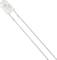 A clear light-emitting diode (LED) with two long metallic legs, typically used in electronic circuits.