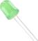 A green LED light with two long metal terminals, depicted on a white background.