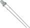 Two clear LED legs and a transparent, blue cap. Used in electronic circuits for light generation.