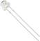 A transparent LED with two long metal legs, depicted on a white background.