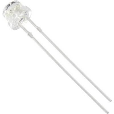 A transparent LED with two long connecting wires for electrical connections.