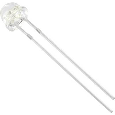 A transparent LED with two long metal contacts on a white background.