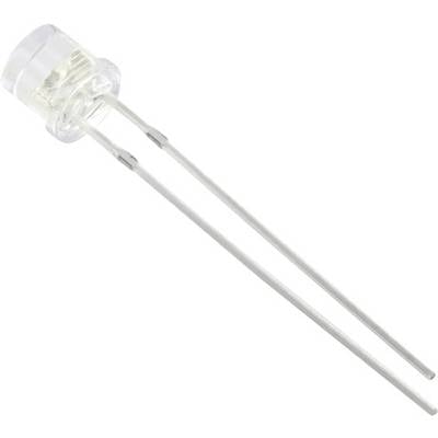 A transparent LED diode with two long metal leads, against a white background. It shows no electrical properties.