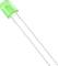 A green LED with two long metal leads on a white background.