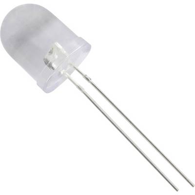 A white light-emitting diode with a clear plastic cover and two long metal leads is positioned diagonally from the top left corner to the bottom right corner.