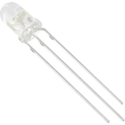 A transparent three-legged LED with a clear plastic casing, commonly used for lighting or in electronic circuits.