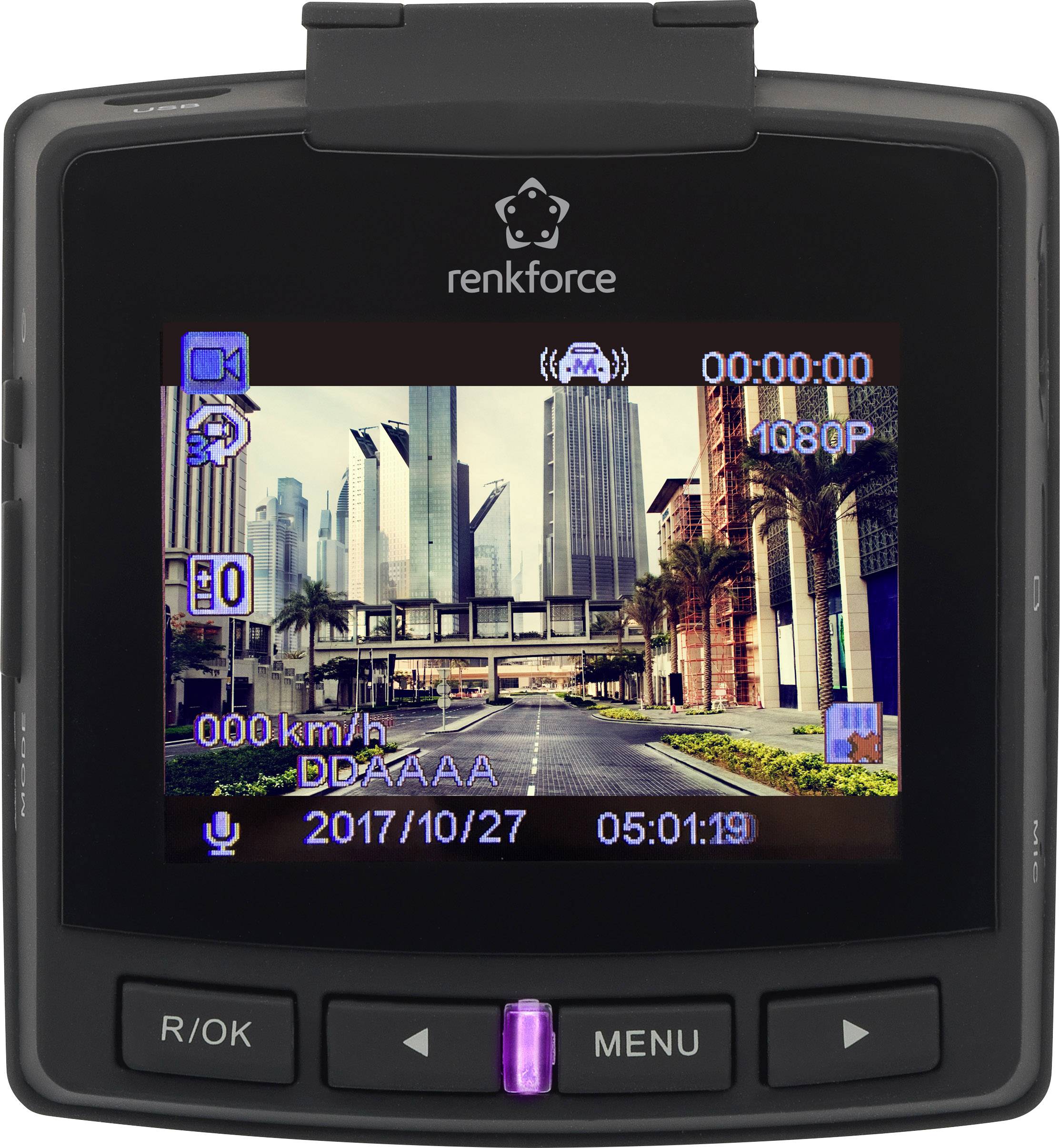 Renkforce RF-DC-1G Dashcam with GPS Horizontal viewing angle (max.)=152 ° 12 V, 5 V DC Display, Battery, Microphone-2