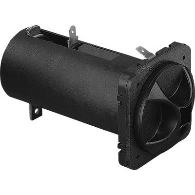 'Black plastic loudspeaker with an oval front grille and rectangular mounting flange. Suitable for electronic or automotive applications.'