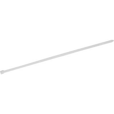 A long, white cable tie on a white background.