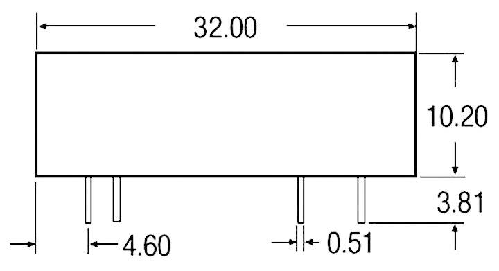 Technical drawing of a rectangular component with dimensions: 32.00 width, 10.20 height, 4.60 and 0.51 connection lengths, 3.81 spacing.