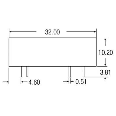Technical drawing of a component with dimensions: Length 32.00 mm, Height 10.20 mm. Leg spacing horizontal 4.60 mm and 0.51 mm, Vertical leg length 3.81 mm.