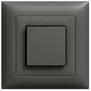 A square, black wall switch in close-up. The switch is in the "Off" position.