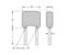 Figure of an electronic component with dimensions: Height (H), Length (L), Width (W), Depth (T) and Diameter (d), dimension specification 2.5 ±0.8.