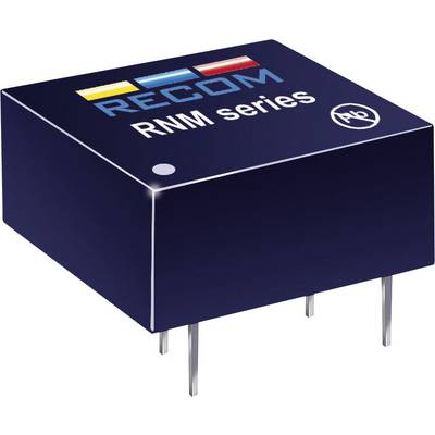 'RECOM RNM series' Compact voltage converters with three pins at the bottom and colour markings on top, suitable for electronic applications.<br><br>Note: I've used British English spelling (colour) while maintaining the precise technical translation.